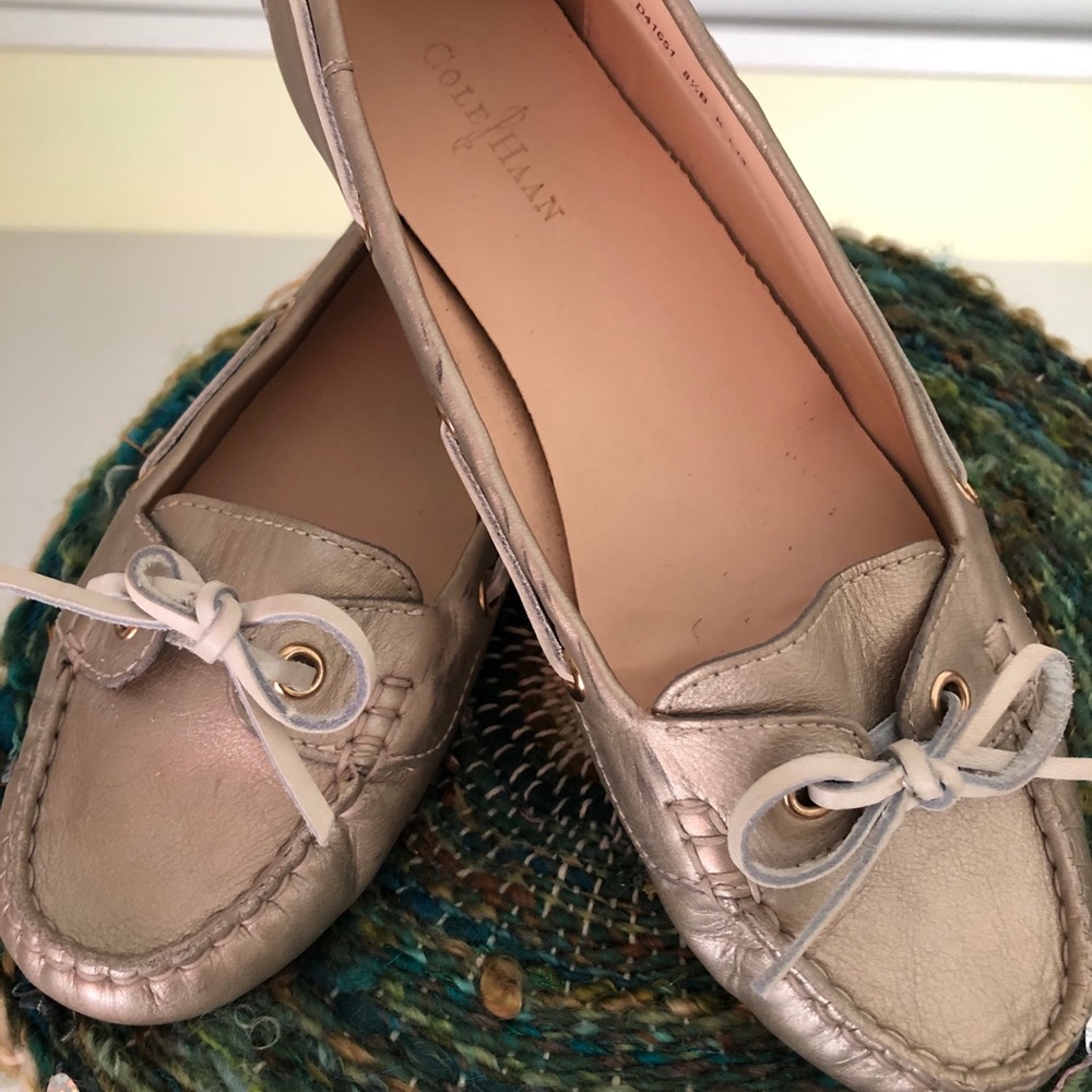 Cole Haan Tali Boat Shoes in Gold Leather